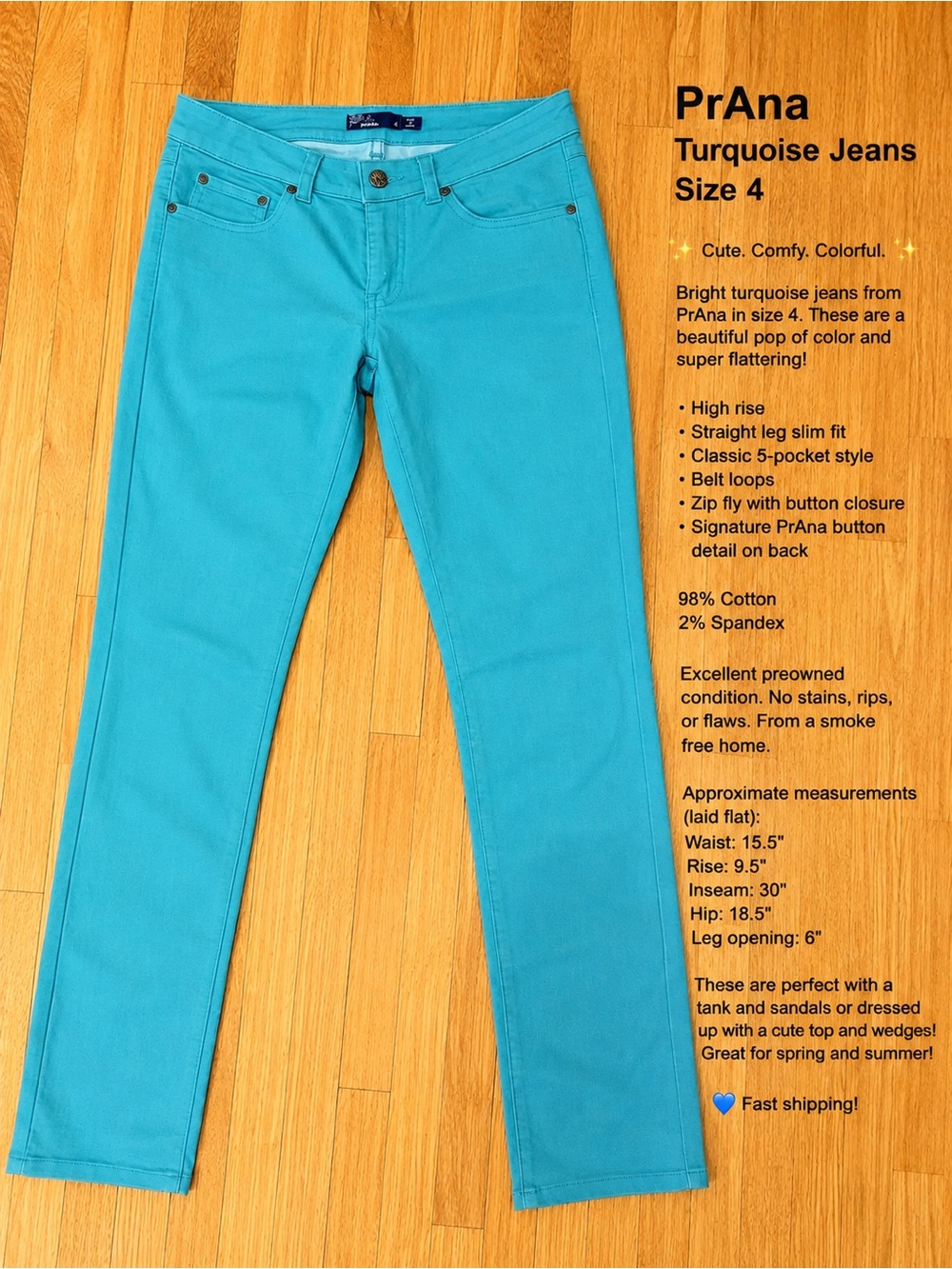 Prana Turquoise Straight-Leg Jeans